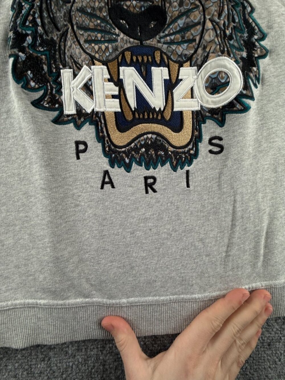 KENZO Paris Sweatshirt Pullover Graphic Print Long Sleeve Large Gray Tiger Logo - Picture 9 of 16